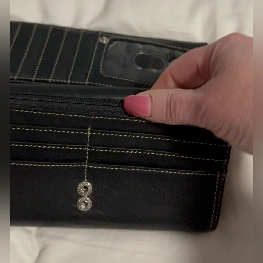 Tignanello Black Leather Wallet with Silver tone Logo! Like New!